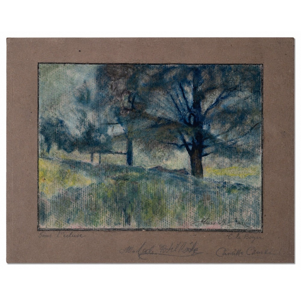 Vintage Signed Colored Etching Woodland Landscape Art Print Matted 14x11